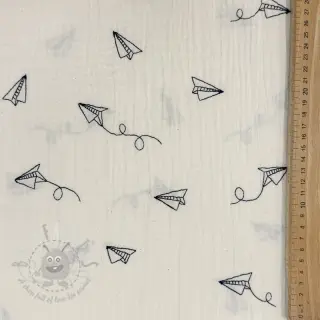 Kaksinkertainen harsokangas/musliini EMBROIDERY Paper plane natural
