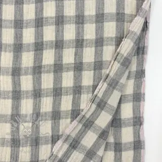 Kaksinkertainen harsokangas/musliini LINEN YARN DYED Checks grey natural