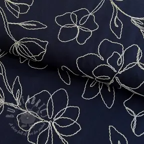 Viskoosi pellavalla EMBROIDERY Flower Danielle navy