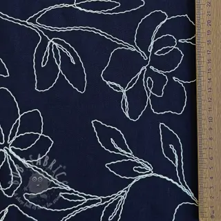 Viskóza s ľanom EMBROIDERY Flower Danielle navy