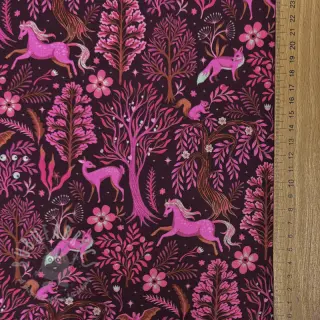 Collegekangas Forest animals bordeaux digital print