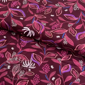 Puuvillakangas Leaves bordeaux digital print