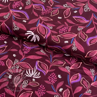 Puuvillakangas Leaves bordeaux digital print
