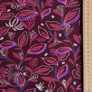 Puuvillakangas Leaves bordeaux digital print