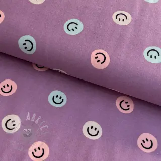 Puuvillakangas FLANNEL Happy faces lavender