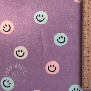Puuvillakangas FLANNEL Happy faces lavender