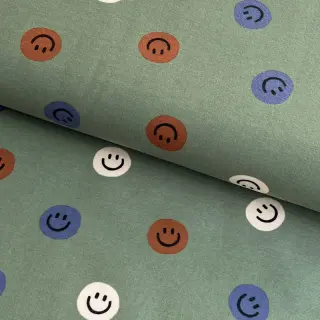 Bavlnená látka FLANNEL Happy faces army green