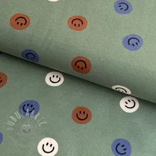 Puuvillakangas FLANNEL Happy faces army green