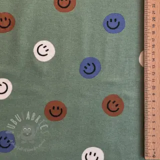 Puuvillakangas FLANNEL Happy faces army green