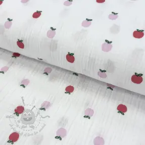Kaksinkertainen harsokangas/musliini Fruits apple white