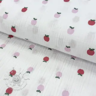 Kaksinkertainen harsokangas/musliini Fruits apple white