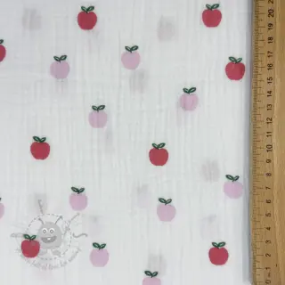 Kaksinkertainen harsokangas/musliini Fruits apple white