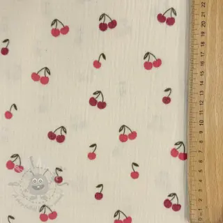 Kaksinkertainen harsokangas/musliini Fruits cherry natural