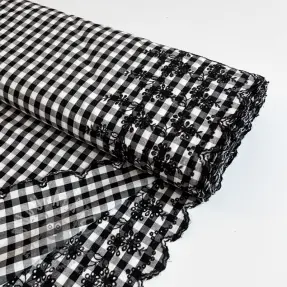 Puuvillakangas Checks black white 1-side border