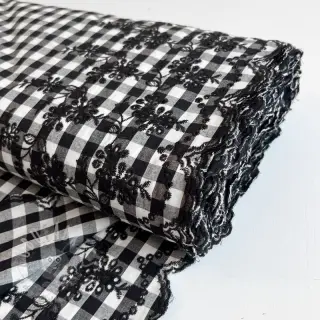 Puuvillakangas Checks black white 1-side border