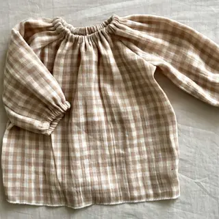 Kaksinkertainen harsokangas/musliini Double sided CHECKS MINI beige