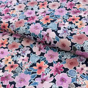 Puuvillakangas Significant flowers navy digital print