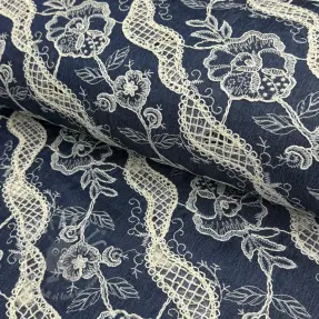 Puuvillakangas JEANS EMBROIDERY Flora design Ja