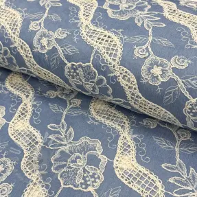 Puuvillakangas JEANS EMBROIDERY Flora design B