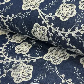 Puuvillakangas JEANS EMBROIDERY Flora design C