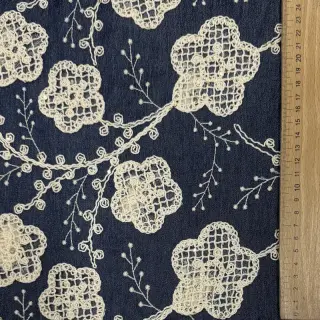 Bavlnená látka JEANS EMBROIDERY Flora design C