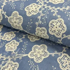 Puuvillakangas JEANS EMBROIDERY Flora design D