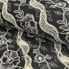 Bavlnená látka JEANS EMBROIDERY Flora design E