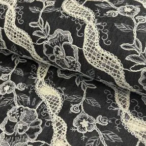 Puuvillakangas JEANS EMBROIDERY Flora design E